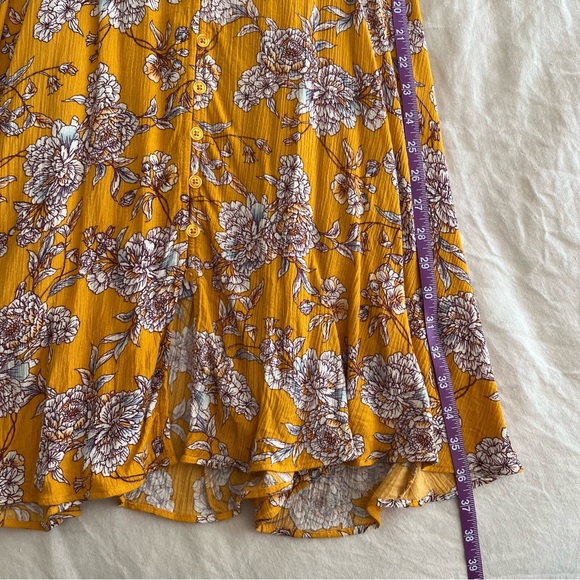 Xhilaration Mustard Yellow Floral Button Up Spaghetti Strap Dress with Pockets - Picture 8 of 9